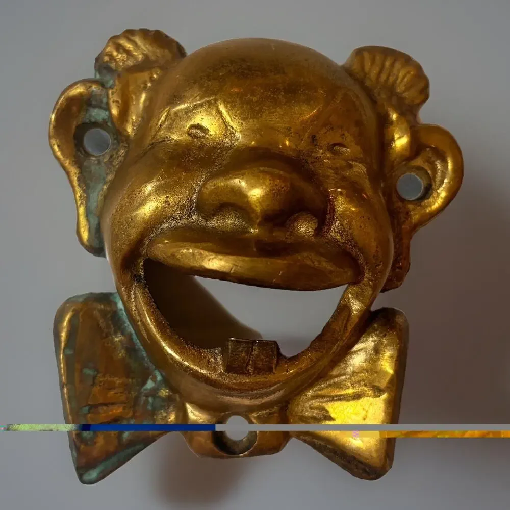 Vintage Brass Smiley Mr Pop Clown Wall Mount Bottle Opener Tooth Heavy w/ Screws
